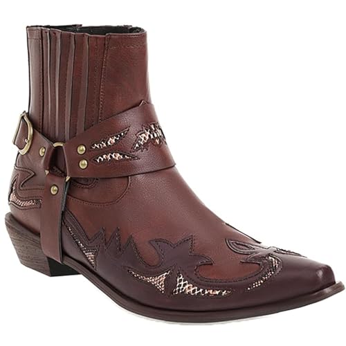 OPPOQ Herren Western Stiefeletten Schnallenriemen Stiefel Retro Leder Square Toe Cowboy Kurze Stiefel Cowboy Motorradstiefel,Rot,43 OPPOQ Herren Western Stiefeletten Schnallenriemen Stiefel Retro Leder Square Toe Cowboy Kurze Stiefel Cowboy Motorradstiefel,Rot,43 von OPPOQ