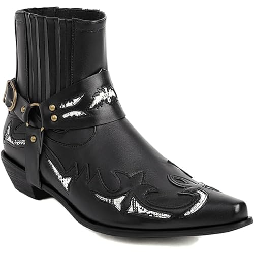 OPPOQ Herren Western Stiefeletten Schnallenriemen Stiefel Retro Leder Square Toe Cowboy Kurze Stiefel Cowboy Motorradstiefel,Schwarz,43 OPPOQ Herren Western Stiefeletten Schnallenriemen Stiefel Retro Leder Square Toe Cowboy Kurze Stiefel Cowboy Motorradstiefel,Schwarz,43 von OPPOQ