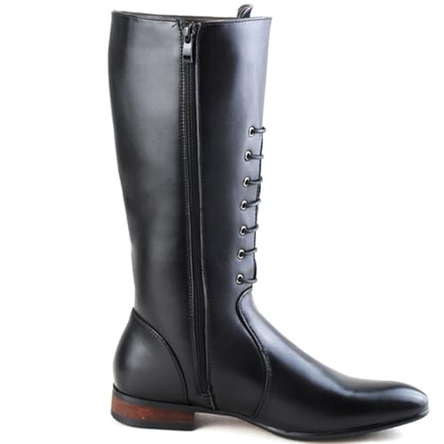 OPPOQ Kniehohe Lederstiefel für Herren, Reitstiefel, Bühnenaufführungsschuhe, weites Bein, mittlere Wade, Kopf, Langer, hoher Stiefel,Schwarz,38 von OPPOQ