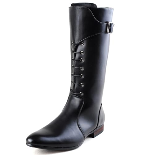 OPPOQ Kniehohe Lederstiefel für Herren, Reitstiefel, Bühnenaufführungsschuhe, weites Bein, mittlere Wade, Kopf, Langer, hoher Stiefel,Schwarz,38 von OPPOQ