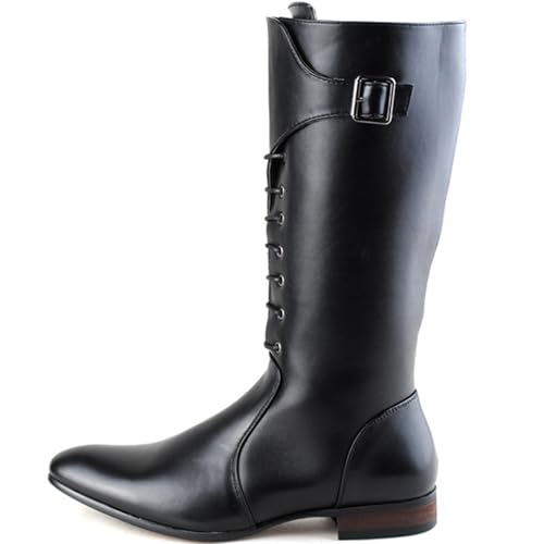 OPPOQ Kniehohe Lederstiefel für Herren, Reitstiefel, Bühnenaufführungsschuhe, weites Bein, mittlere Wade, Kopf, Langer, hoher Stiefel,Schwarz,40 von OPPOQ