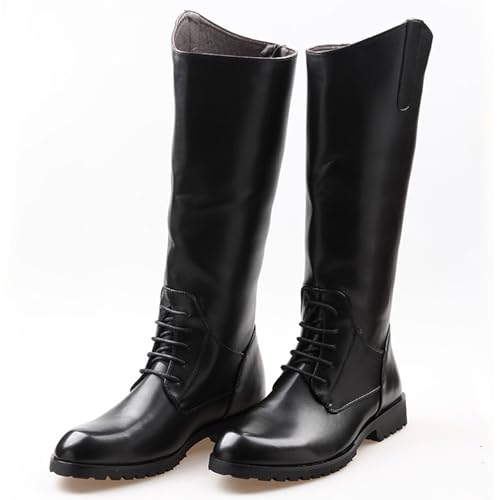 OPPOQ Kniehohe Lederstiefel für Herren, Reitstiefel, Bühnenaufführungsschuhe, weites Bein, mittlere Wade, Kopf, Langer, hoher Stiefel,Schwarz,41 von OPPOQ