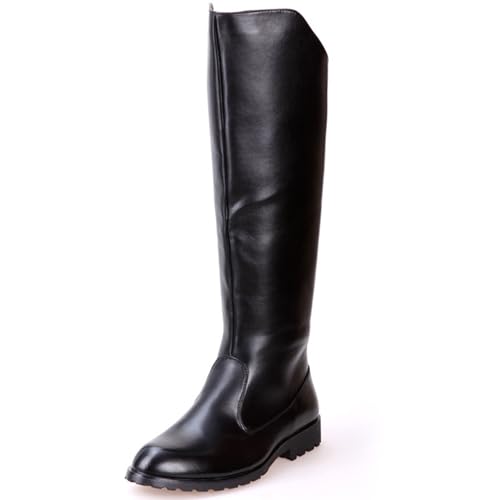 OPPOQ Kniehohe Lederstiefel für Herren, Reitstiefel, Bühnenaufführungsschuhe, weites Bein, mittlere Wade, Kopf, Langer, hoher Stiefel,Schwarz,42 von OPPOQ