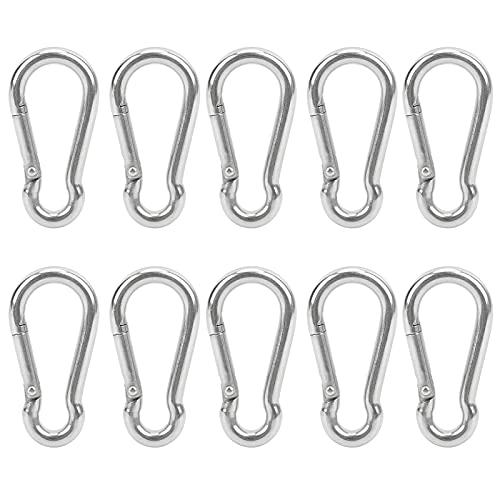 Karabiner-Clip, Robuster Karabiner-Clip, Mini-Karabiner, Edelstahl-Schnappkarabiner, 10 Stück, Federhaken, Sicherheitsseil, Hängende Schnalle, Zubehör von OPPWONG