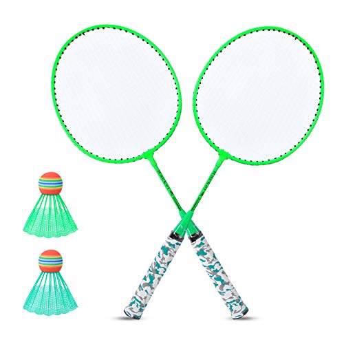 OPPWONG Badminton-Set, Badminton-Set, Badmintonschläger-Set mit 2 Bällen, 20,2 X 53,5 cm, Eisenlegierung + Nylon, Badmintonschläger-Set für, Jungen, Mädchen, Outdoor-Sportspiel von OPPWONG