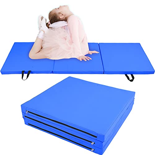 Yogamatte, Trainingsmatte 70,9 X 23,6 X 2,0 Zoll Oxford-Stoff + PE-Sport-Klapp-Gymnastikmatte, Dicke Yogamatte mit Griffgurten für Tanz, Gymnastik, Yogamatte (BLUE) von OPPWONG