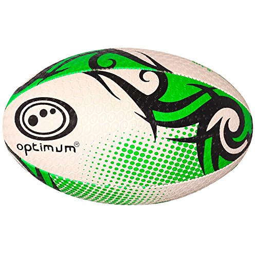 Optimum Razor Rugbyball, perfekt für Training und Gameplay, großartige Flug- und Luftrückhaltung, gummierte Noppenoberfläche für Grip, 2-lagig, 410 g, Schwarz/Grün, Größe 4 von OPTIMUM