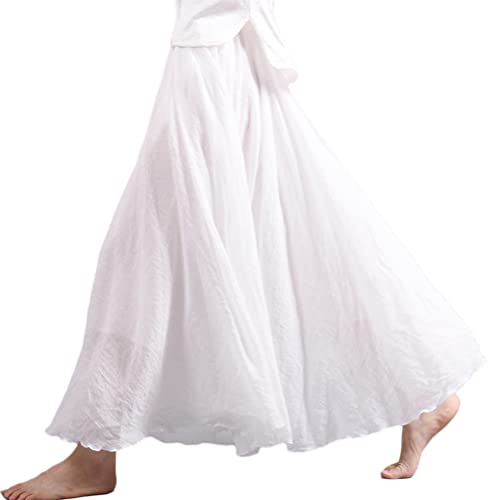 ORANDESIGNE Baumwolle Leinen Maxirock Boho Sommerrock Double Layer Elastische Taille Faltenrock Frauen Einfarbig Langer Rock Schwingrock Rock Tanzen Strandrock Weiß 95 cm ORANDESIGNE Baumwolle Leinen Maxirock Boho Sommerrock Double Layer Elastische Taille Faltenrock Frauen Einfarbig Langer Rock Schwingrock Rock Tanzen Strandrock Weiß 95 cm von ORANDESIGNE