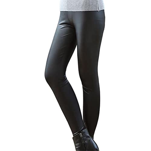 ORANDESIGNE Damen A Schwarz (Matt) Lederoptik Leggings Kunstleder Hose Hohe Taille Stretch PU Lederhose Skinny Leggins Strumpfhose Hohe Taille Bleistifthose Freizeithose XL von ORANDESIGNE