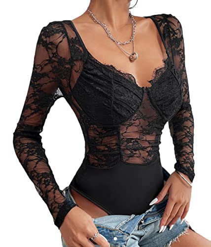 ORANDESIGNE Damen Body mit Knöpfen Bodysuit Stringbody Unterziehbody Blusenbody Sommer Sexy Durchsichtiger Netz-Bodysuit Ausgehöhlte Schulter Langarm Bodycon Strampler Tops B Schwarz L ORANDESIGNE Damen Body mit Knöpfen Bodysuit Stringbody Unterziehbody Blusenbody Sommer Sexy Durchsichtiger Netz-Bodysuit Ausgehöhlte Schulter Langarm Bodycon Strampler Tops B Schwarz L von ORANDESIGNE