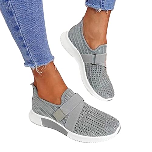 ORANDESIGNE Damen Casual Grau 41 EU Sneakers Walking Trainer Dickbesohlige Casual Slip-on Casual Einzelschuhe Einfarbig Bright Diamond Decoration Leichter Atmungsaktiver Working Jogging Outdoor Schuh von ORANDESIGNE