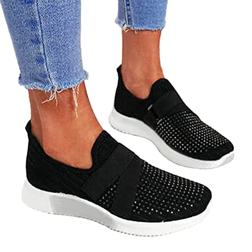 ORANDESIGNE Damen Casual Sneakers Trainer Dickbesohlige Casual Slip-on Einfarbig Strass Licht Atmungsaktive Walking Jogging Outdoor Flache Schuhe Schwarz 40 EU ORANDESIGNE Damen Casual Sneakers Trainer Dickbesohlige Casual Slip-on Einfarbig Strass Licht Atmungsaktive Walking Jogging Outdoor Flache Schuhe Schwarz 40 EU von ORANDESIGNE