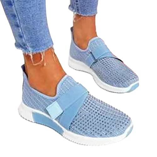 ORANDESIGNE Damen Casual Sneakers Walking Trainer Dickbesohlige Casual Slip-on Casual Einzelschuhe Einfarbig Bright Diamond Decoration Leichter Atmungsaktiver Working Jogging Outdoor Schuh Blau 35 EU von ORANDESIGNE