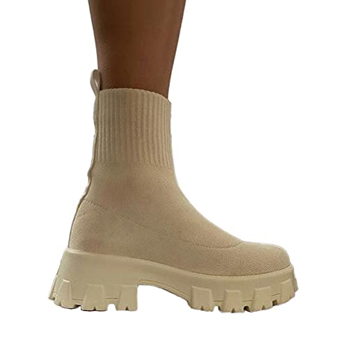 ORANDESIGNE Damen Gestrickte Kurze Stiefel Mode Plateau Einfarbig Gestrickte Stiefeletten mit Runder Zehenpartie Plattform Freizeitstiefel Atmungsaktiv Schlupfstiefel A Beige 43 EU ORANDESIGNE Damen Gestrickte Kurze Stiefel Mode Plateau Einfarbig Gestrickte Stiefeletten mit Runder Zehenpartie Plattform Freizeitstiefel Atmungsaktiv Schlupfstiefel A Beige 43 EU von ORANDESIGNE