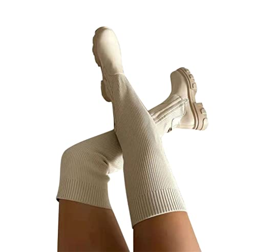 ORANDESIGNE Damen Gestrickte Lange Stiefel Mode Plateau Socken Schuhe Einfarbig Gestrickte Stiefel mit Runder Zehenpartie Plattform Freizeitstiefel Atmungsaktiv Schlupfstiefel C Beige 39 EU ORANDESIGNE Damen Gestrickte Lange Stiefel Mode Plateau Socken Schuhe Einfarbig Gestrickte Stiefel mit Runder Zehenpartie Plattform Freizeitstiefel Atmungsaktiv Schlupfstiefel C Beige 39 EU von ORANDESIGNE