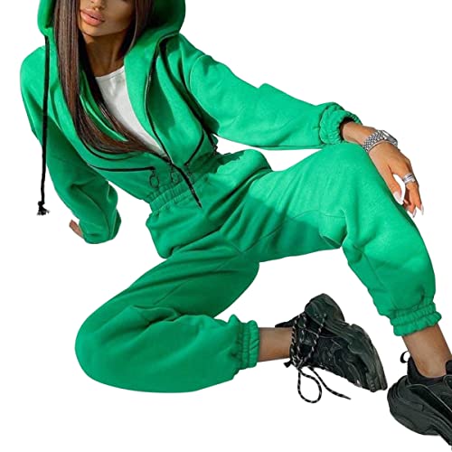 ORANDESIGNE Damen Jogginganzug Trainingsanzug mit Kapuze Sport Freizeit Jumpsuit Onesie Overall Freizeitanzug Overall Einteiler Strampler Ganzkörperanzug A Grün L von ORANDESIGNE