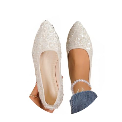ORANDESIGNE Damen Klassische Ballerinas mit Pailletten Ballerina Schuhe Elegant Glänzende Pailletten Flache Glitzer Bequeme Party Hochzeit Flats Schuhe A Weiß 43 EU ORANDESIGNE Damen Klassische Ballerinas mit Pailletten Ballerina Schuhe Elegant Glänzende Pailletten Flache Glitzer Bequeme Party Hochzeit Flats Schuhe A Weiß 43 EU von ORANDESIGNE