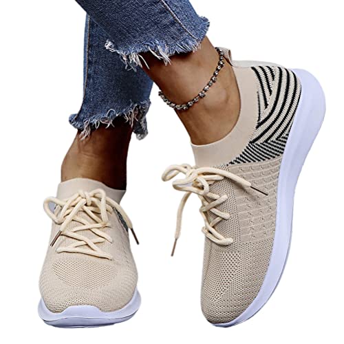 ORANDESIGNE Damen Leichte Turnschuhe Atmungsaktiv Freizeitschuhe Slip On Joggingschuhe Freizeitschuhe Laufschuhe Damenschuhe Damen Flach Bequem Joggingschuhe C Beige 39 EU von ORANDESIGNE