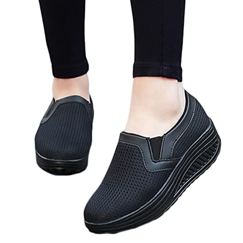 ORANDESIGNE Damen Mesh Sneaker Atmungsaktive Turnschuhe Bequem Sportschuhe Slip On Jogging Fitness Schuhe Plattformhöhe Erhöhende Schuhe A Schwarz 38 EU von ORANDESIGNE