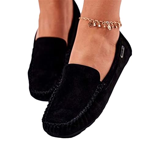 ORANDESIGNE Damen Mokassin Bootsschuhe Leder Loafers Fahren Flache Schuhe Halbschuhe Slippers Erbsenschuhe Wanderschuhe Slip On Loafer Schuhe Casual Sommerschuhe Einzelne Schuhe D Schwarz 36 EU von ORANDESIGNE