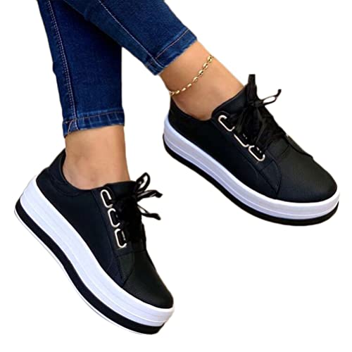 ORANDESIGNE Damen Sneakers Flache Low Sneaker Atmungsaktiv Turnschuhe Outdoor Sportschuhe Laufschuhe Schuhe Schnürsenkel Walkingschuhe A Schwarz 42 EU von ORANDESIGNE