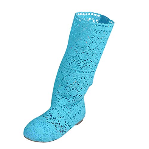 ORANDESIGNE Damen Sommer Stiefel Hohl Spitze Stiefeletten Flach Stickerei Hohe Stiefel Mesh Schlupfstiefel Blau EU 41 Blau 41 EU ORANDESIGNE Damen Sommer Stiefel Hohl Spitze Stiefeletten Flach Stickerei Hohe Stiefel Mesh Schlupfstiefel Blau EU 41 Blau 41 EU von ORANDESIGNE