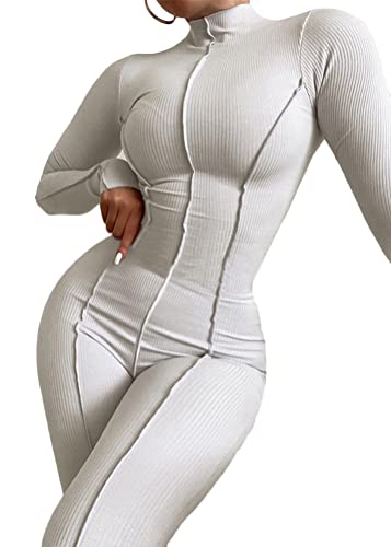ORANDESIGNE Damen Sport Jumpsuit Overall mit Reißverschluss Outfits Playsuits Slim Fit Kuschelig Onesie Langarm Bodycon Strampler Sportanzug Yoga Fitness Slim Jogginganzug E Weiß XS ORANDESIGNE Damen Sport Jumpsuit Overall mit Reißverschluss Outfits Playsuits Slim Fit Kuschelig Onesie Langarm Bodycon Strampler Sportanzug Yoga Fitness Slim Jogginganzug E Weiß XS von ORANDESIGNE