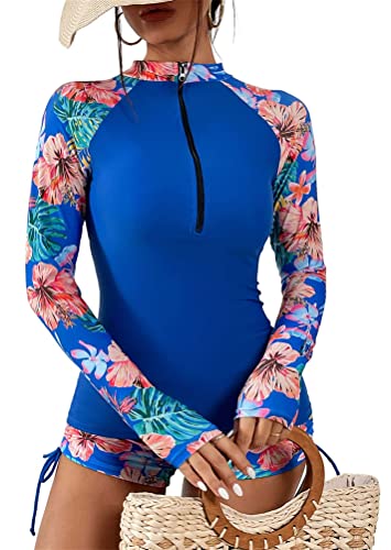 ORANDESIGNE Damen Zweiteilig Badeanzug Rash Guard UV-Schutzfaktor Langarm Badeshirt mit Hot Pants Boyshort Bottom Sportlich Bademode Strandkleidung I Blau L ORANDESIGNE Damen Zweiteilig Badeanzug Rash Guard UV-Schutzfaktor Langarm Badeshirt mit Hot Pants Boyshort Bottom Sportlich Bademode Strandkleidung I Blau L von ORANDESIGNE