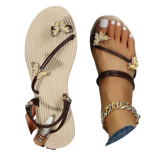 ORANDESIGNE Glitzer Sandalen Damen Flip Flops Zehentrenner Strass Sandalen Sommer Freizeit Bohemian Strand Flach Zehentrenner Sommerschuhe C Kaffee 35 EU von ORANDESIGNE