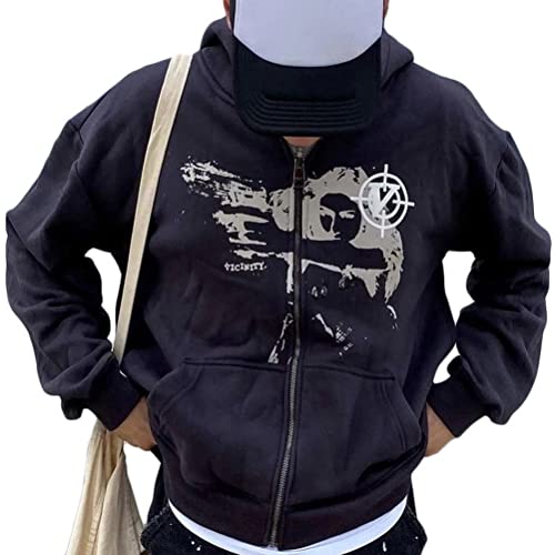 ORANDESIGNE Schwarz Skelett Zip Up Hoodie für Damen Herren Goth Skelett Graphics Jacke Herbst Frühling Harajuku für Paare Sweatshirt Vintage Kordelzug Sweatjacke mit Kapuze Top D S von ORANDESIGNE