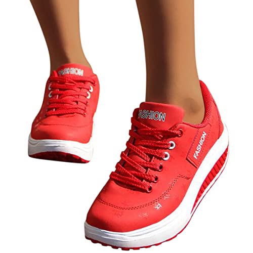 ORANDESIGNE Sneaker Damen Schnürhalbschuhe Turnschuhe Sportschuhe Freizeitschuhe Atmungsaktiv Laufschuhe Straßenlaufschuhe Sneaker Trainer für Outdoor Fitness Gym Walkingschuhe C Rot 42 EU von ORANDESIGNE