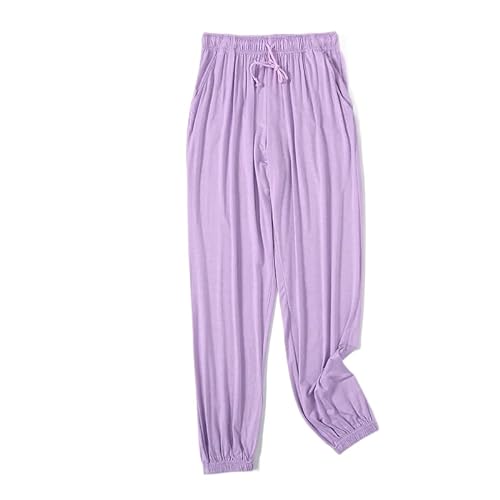 ORDOBO Damen Pyjamahose - Einfarbige Hose Im Koreanischen Stil Übergröße Frühling Sommer Weiche Atmungsaktive Baumwolle Mit Tasche Nachtwäsche Homewear Lila L von ORDOBO