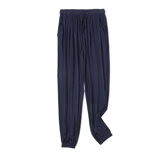 ORDOBO Damen Pyjamahose - Einfarbige Hose Im Koreanischen Stil Übergröße Frühling Sommer Weiche Leichte Baumwolle Mit Tasche Nachtwäsche Homewear Blau L von ORDOBO