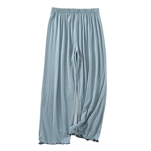 ORDOBO Damen Pyjamahose - Frühling Sommer Hohe Taille Rüschen Gerade Hosen Mode Einfarbig Koreanischen Stil Große Größe Casual Nachtwäsche Homewear Blau L von ORDOBO