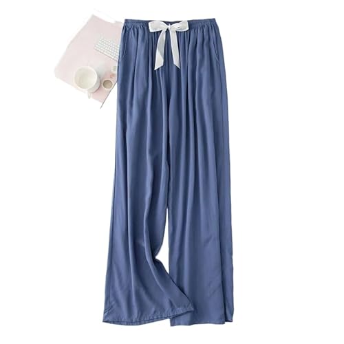 ORDOBO Damen Pyjamahose - Frühlings-Sommer-Hose Aus Weicher Baumwolle Mit Weitem Bein Koreanischer Stil Einfarbige Nachtwäsche Hohe Taille Atmungsaktiv Modische Homewear Blau 40–70 Kg von ORDOBO