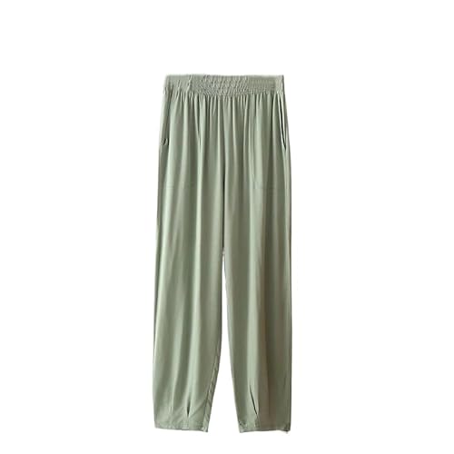 ORDOBO Damen Pyjamahose - Hohe Taille Einfarbig Koreanischer Stil Große Größe Frühling Und Sommer Weiche Leichte Atmungsaktive Baumwollkleidung Grün XXL (70–80 Kg) von ORDOBO