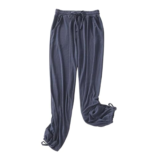ORDOBO Damen Pyjamahose - Hohe Taille Sommer Mit Tasche Weiche Baumwolle Homewear Koreanischen Stil Einfarbig Lässig Leichte Atmungsaktive Nachtwäsche,Blau,XL von ORDOBO