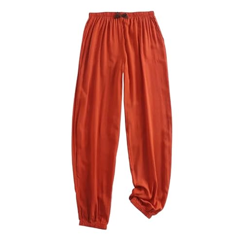 ORDOBO Damen Pyjamahose - Koreanischer Stil Frühling Sommer Hohe Taille Nachtwäsche Einfarbig Große Größe Weiche Atmungsaktive Leichte Baumwollkleidung Rot L von ORDOBO