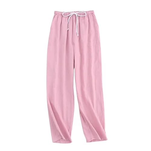 ORDOBO Damen Pyjamahose - Mode Weiche Atmungsaktive Baumwolle Einfarbig Mit Tasche Kordelzug Nachtwäsche Hohe Taille Koreanischen Stil Sommer Homewear,Rosa,L von ORDOBO