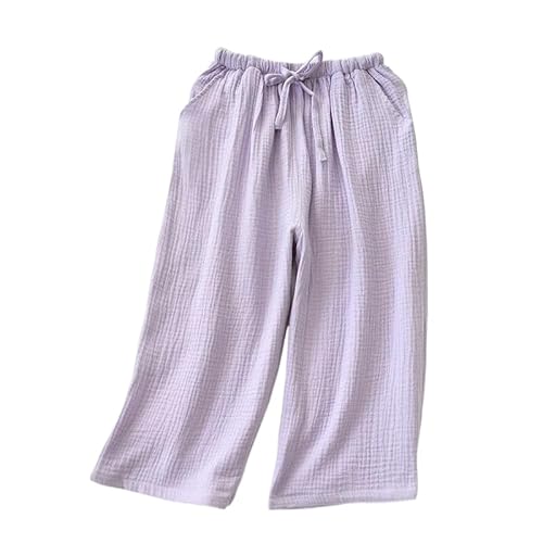ORDOBO Damen Pyjamahose - Sommer-Baumwolle Große Größe Lockere Pyjamahose Einfarbig Hohe Taille Mit Tasche Koreanischer Stil Gerades Bein Nachtwäsche Lila XL von ORDOBO