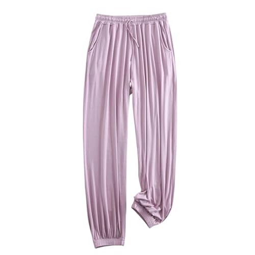 ORDOBO Damen Pyjamahose - Sommer-Hose Aus Weicher Baumwolle Einfarbig Weites Bein Übergröße Koreanischer Stil Hohe Taille Mit Tasche Kordelzug Kleidung Lila M von ORDOBO