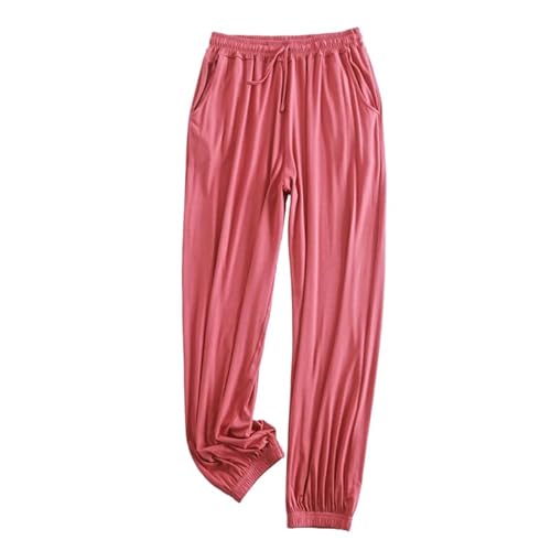 ORDOBO Damen Pyjamahose - Sommer-Hose Aus Weicher Baumwolle Einfarbig Weites Bein Übergröße Koreanischer Stil Hohe Taille Mit Tasche Kordelzug Kleidung Rot L von ORDOBO