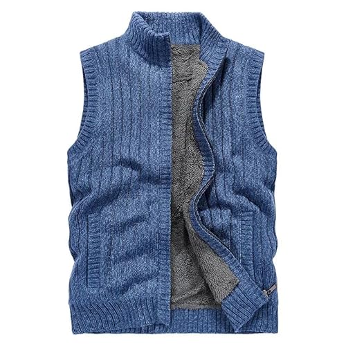 ORDOBO Herren Fleeceweste Jacke -Stehkragen Samt Dicker Mantel Herren Warmer Strickpullover Ärmellose Weste Tops Strickjacke Vintage Outdoor Streetwear,Blau,3XL von ORDOBO