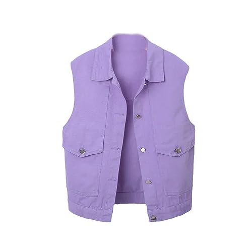 ORDOBO Jeansweste Für Damen - Frühling Herbst Kurze Ärmellose Weste Dünne Oberbekleidung Jacke Tops Einfarbig Mit Taschen Lässig Vintage Mode Mantel Kleidung, Lila, S ORDOBO Jeansweste Für Damen - Frühling Herbst Kurze Ärmellose Weste Dünne Oberbekleidung Jacke Tops Einfarbig Mit Taschen Lässig Vintage Mode Mantel Kleidung, Lila, S von ORDOBO