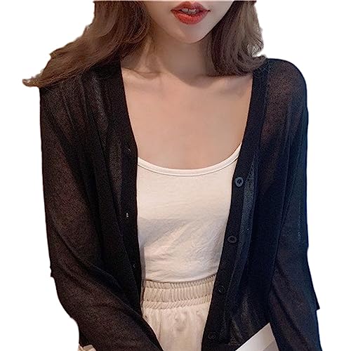 ORDOBO Sommer-Strickjacke Für Damen - Elegante Gestrickte Kurze Strickjacke Frühling Frauen Koreanischen Stil Mantel Dünne V-Ausschnitt Tops Casual Slim Knitewear Oberbekleidung Für Büro Party von ORDOBO