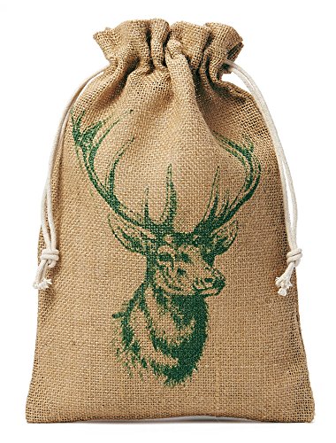 Großer Nikolaussack, Weihnachts-Sack, Weihnachten, Winter - Jute- (Hirsch-Motiv, 100x60 cm) von ORGANZABEUTEL24