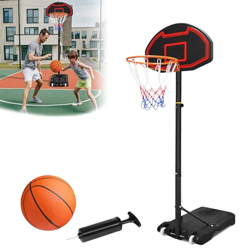 ORHEYA Basketballkorb für Kinder - Höhenverstellbarer Basketballständer mit Rollen, inklusive Basketball und Pumpe - Tragbare Basketballanlage für drinnen und draußen von ORHEYA