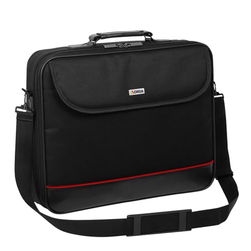 Laptop Tasche passend für 17-17.1 - 17.3 Zoll Notebook | Umhängetasche Hülle Aktentasche mit verstärkten Schutzrahmen Schultertasche | L Schwarz von ORIA