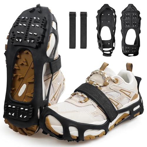 Ice Cleat Spikes Steigeisen Schneeschuhe Eisgreifer Traktion Stollen für Schuhe mit 24 Edelstahl Spikes für Gehen, Joggen, Klettern, Wandern von OROOTL