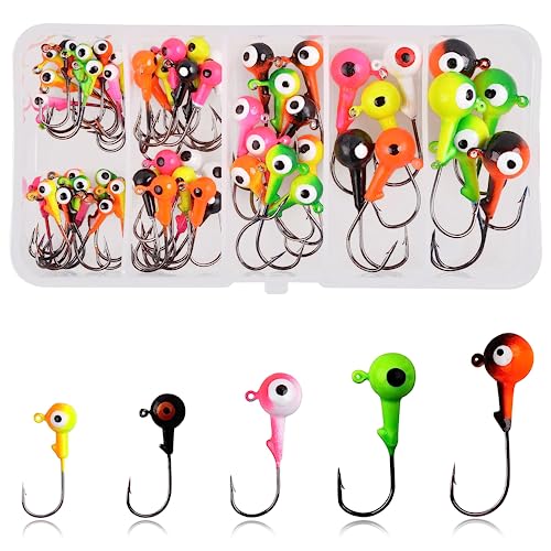 Jigköpfe Angelhaken Set, 60 Stück Jighaken mit Round Jighead Angelbox für Gummifische Größe 0.9g 1.8g 3.6g 7.2g 10.5g Jigköpfe Angelhaken Set, 60 Stück Jighaken mit Round Jighead Angelbox für Gummifische Größe 0.9g 1.8g 3.6g 7.2g 10.5g von OROOTL